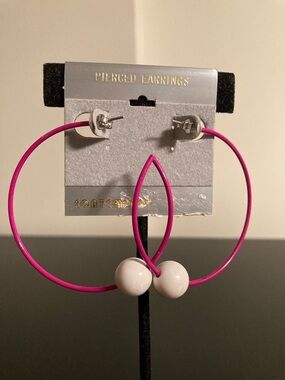 Fuchsia Hoop Earrings with White Bead Detail